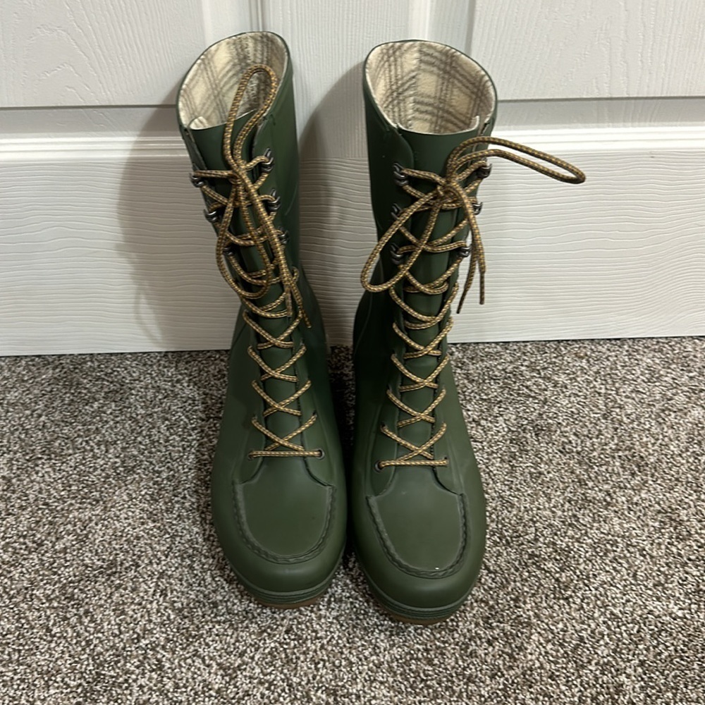 Tretorn Green Lace-Up Wedge Rain Boots - Picture 7 of 13